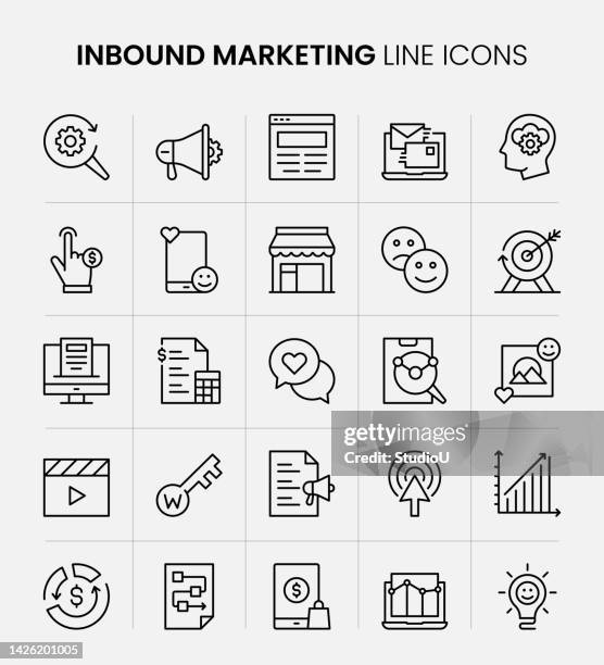 inbound marketing line icons - reference book stock illustrations