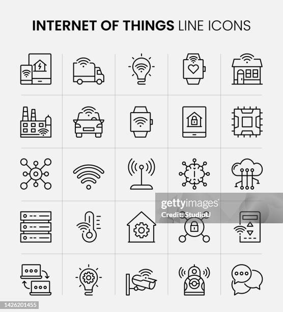 illustrazioni stock, clip art, cartoni animati e icone di tendenza di icone di linea di internet of things - autonomous technology