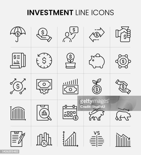 stockillustraties, clipart, cartoons en iconen met investment line icons - fund manager
