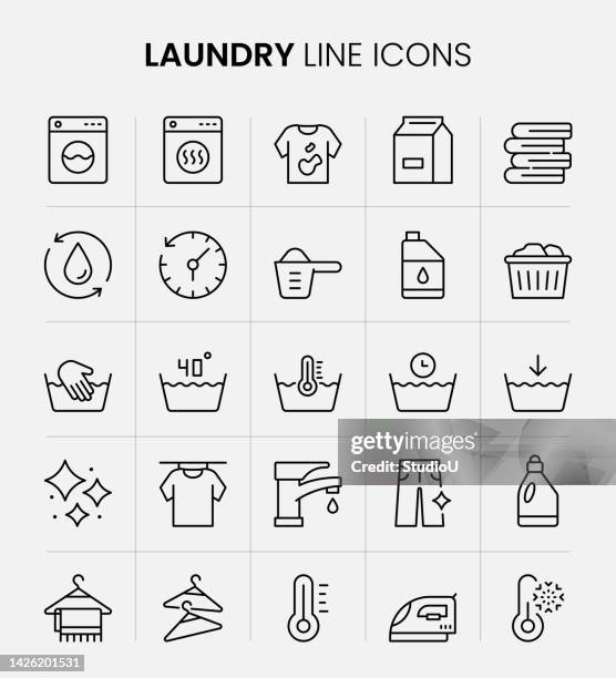 ilustrações de stock, clip art, desenhos animados e ícones de laundry line icons - varal de roupa