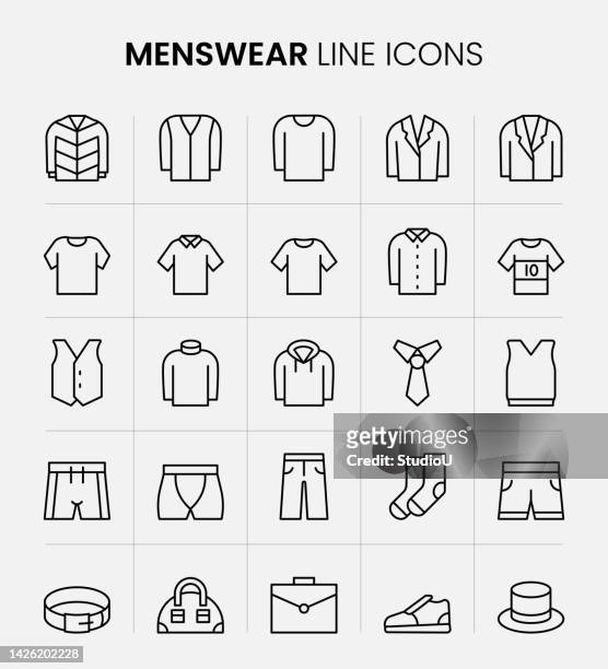 menswear line icons - polo icon stock illustrations