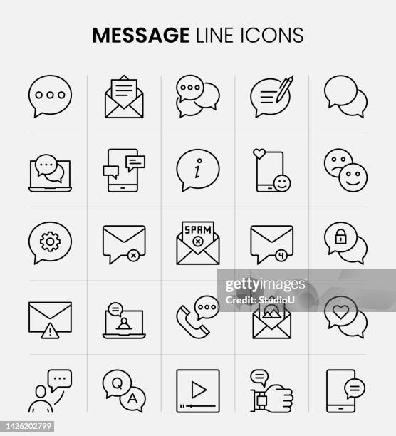 message line icons - photo messaging stock illustrations