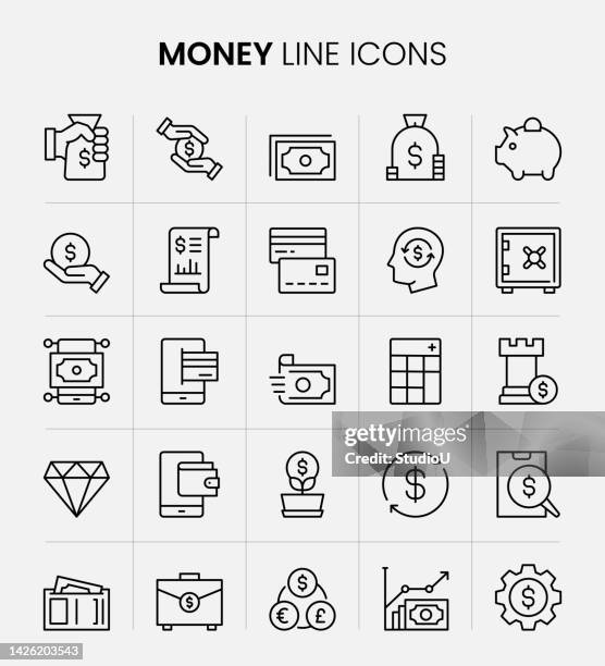 money line icons - bag of money stock illustrations