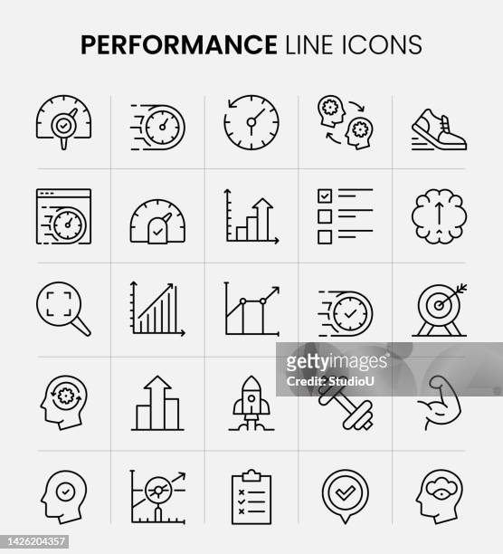 performance line icons - learning objectives icon stock illustrations