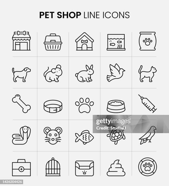 pet shop line icons - dog bone vector stock illustrations