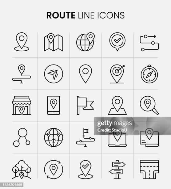 ilustraciones, imágenes clip art, dibujos animados e iconos de stock de iconos de línea de ruta - raya indicadora