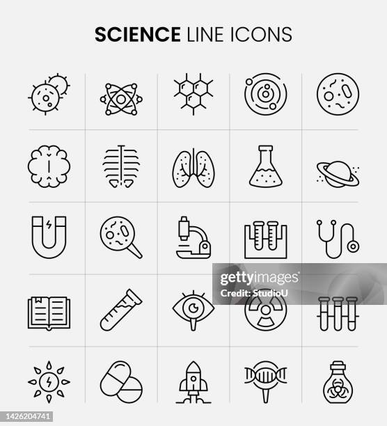 science line icons - lab flask vector stock illustrations