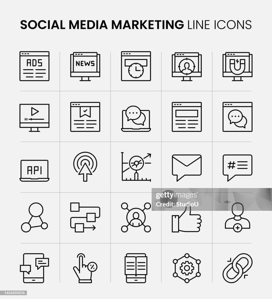 Social Media Marketing Line Icons