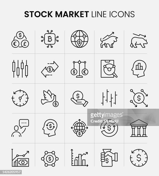 ilustraciones, imágenes clip art, dibujos animados e iconos de stock de iconos de línea del mercado de valores - accionista
