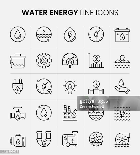 water energy line icons - 水力發電 幅插畫檔、美工圖案、卡通及圖標