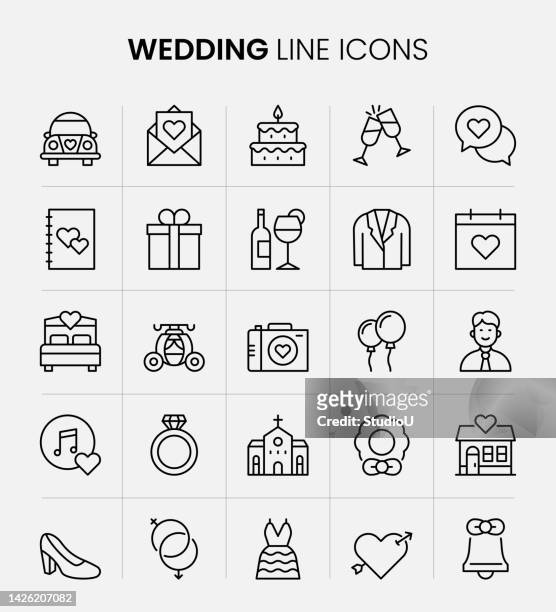 wedding line icons - wedding guest gifts stock illustrations