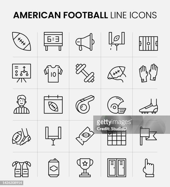 illustrations, cliparts, dessins animés et icônes de football américain ligne icônes - gants de sport