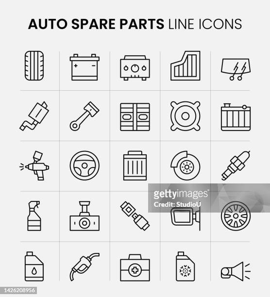 auto spare parts line icons - dashboard camera point of view stock illustrations