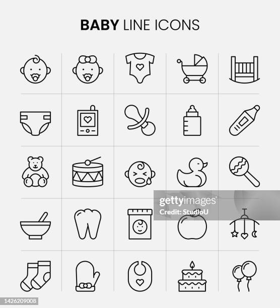 ilustraciones, imágenes clip art, dibujos animados e iconos de stock de iconos de la línea del bebé - bebé