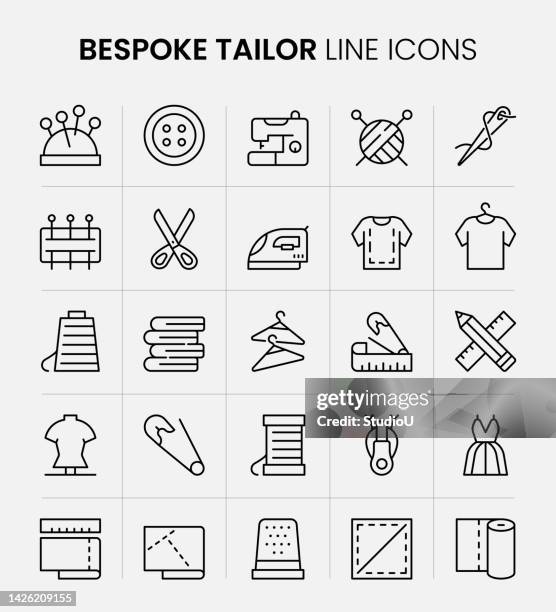 maßgeschneiderte tailor line icons - maßkonfektion stock-grafiken, -clipart, -cartoons und -symbole