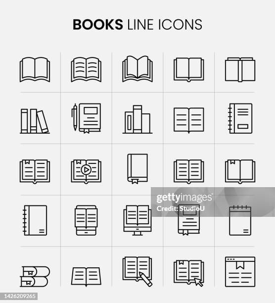 book line icons - bookshelf vector stock illustrations