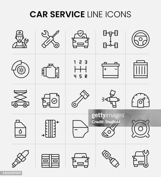 car service line icons - brake stock illustrations