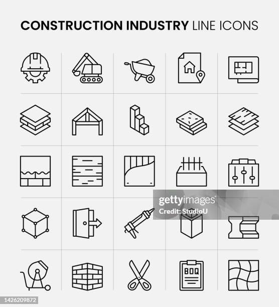 bildbanksillustrationer, clip art samt tecknat material och ikoner med construction industry line icons - innertak