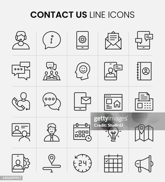 contact us line icons - call button stock illustrations