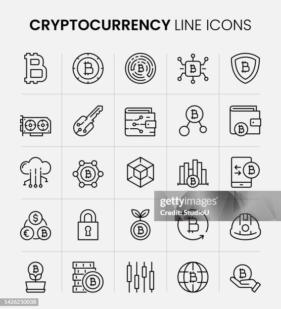 crytpocurrency line icons - monetary policy stock illustrations