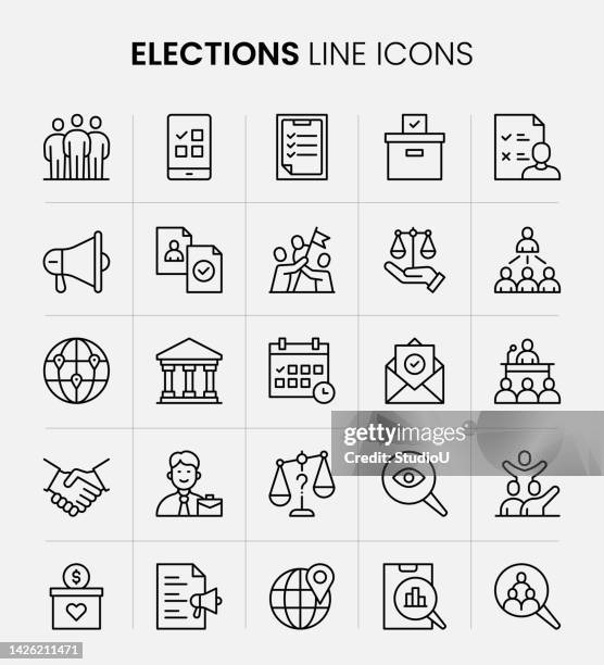 elections line icons - 選區選民 幅插畫檔、美工圖案、卡通及圖標