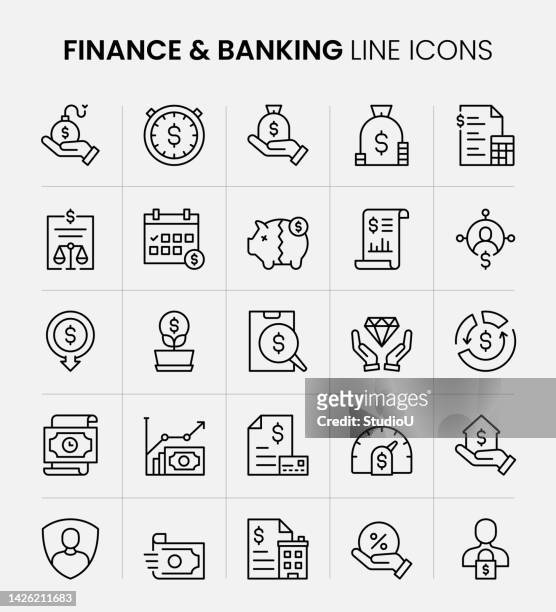 finanz- und bankenliniensymbole - profit loss icon stock-grafiken, -clipart, -cartoons und -symbole