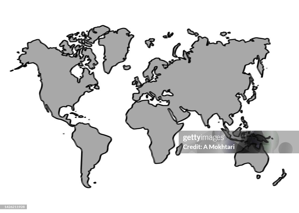 Gray World Map With Outline High-Res Vector Graphic - Getty Images