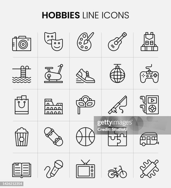 stockillustraties, clipart, cartoons en iconen met hobbies line icons - hobbys