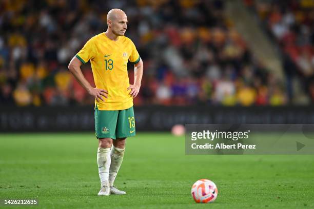 Aaron Mooy of Australia prepares to take a free kick during the International Friendly match between the Australia Socceroos and the New Zealand All...