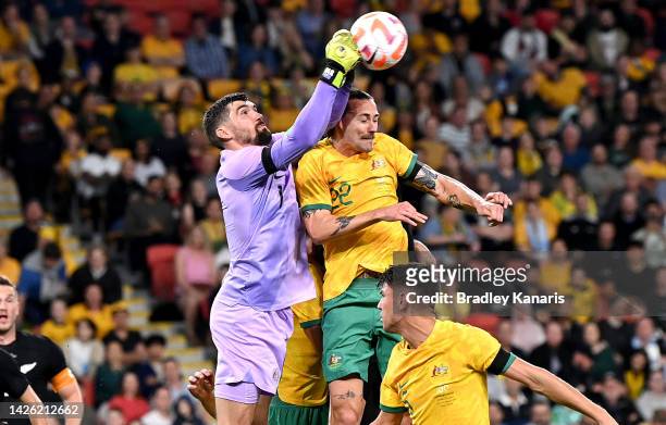 Mathew Ryan of Australia makes a save during the International Friendly match between the Australia Socceroos and the New Zealand All Whites at...