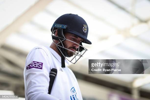 James Vince of Hampshire walks out to bat during day three of the LV= Insurance County Championship match between Hampshire and Kent at Ageas Bowl on...