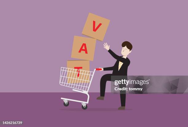 vat in a shopping cart - vat stock illustrations