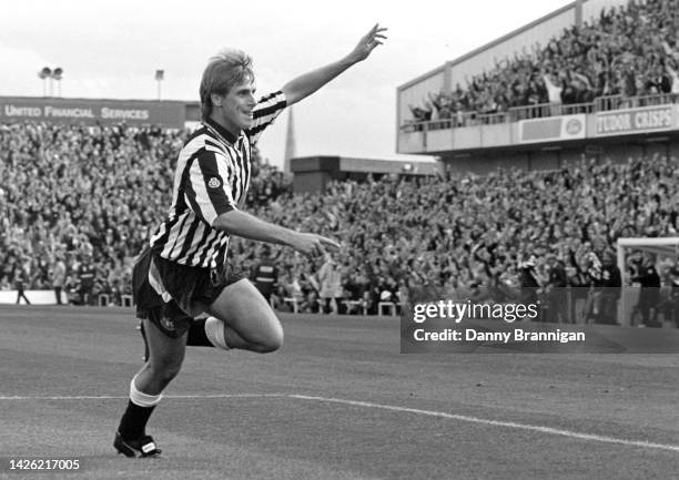 Newcastle United goal scorer David Kelly celebrates after scoring the second goal in a Division Two 3-1 home win against Portsmouth at St James' Park...