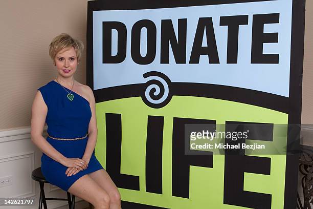 Actress Caroline Carver attends Donate Life's National Blue & Green Celebrity Shoot Hosted By Ann Lopez on April 9, 2012 in Los Angeles, California.