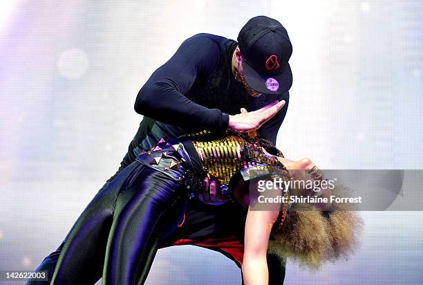 Ashley Banjo of dance troupe Diversity performs at MEN Arena on April 9, 2012 in Manchester, England.
