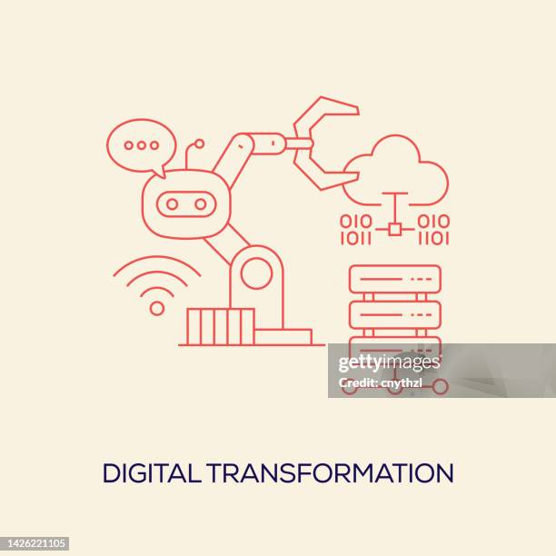 ilustraciones, imágenes clip art, dibujos animados e iconos de stock de ilustración vectorial conceptual relacionada con la transformación digital - transformación digital