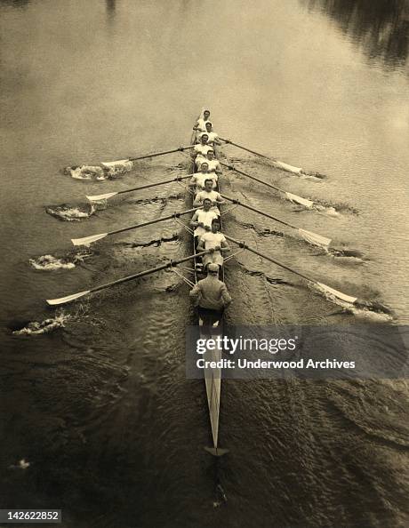 University of Cambridge rowing team with eight rowers and a coxswain ...