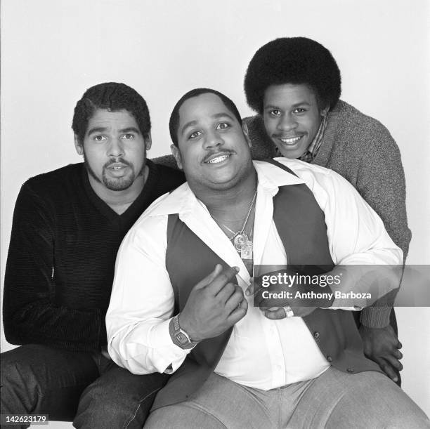 Portrait of the members of American hip hop group The Sugar Hill Gang, New York, New York, November 1980. Pictured are, from left, Michael 'Wonder...