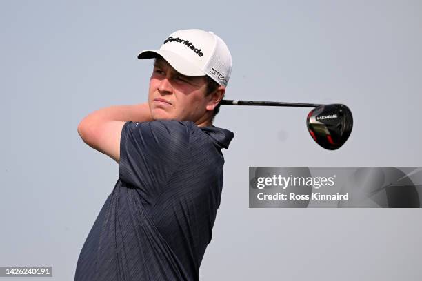 Robert MacIntyre of Scotland tees off on the 9th hole on Day One of the Cazoo Open de France at Le Golf National on September 22, 2022 in Paris,...