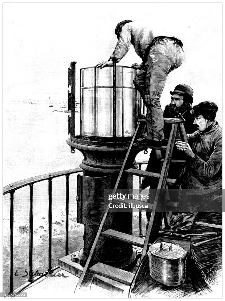 Ancient illustration: Island of Sein lighthouse