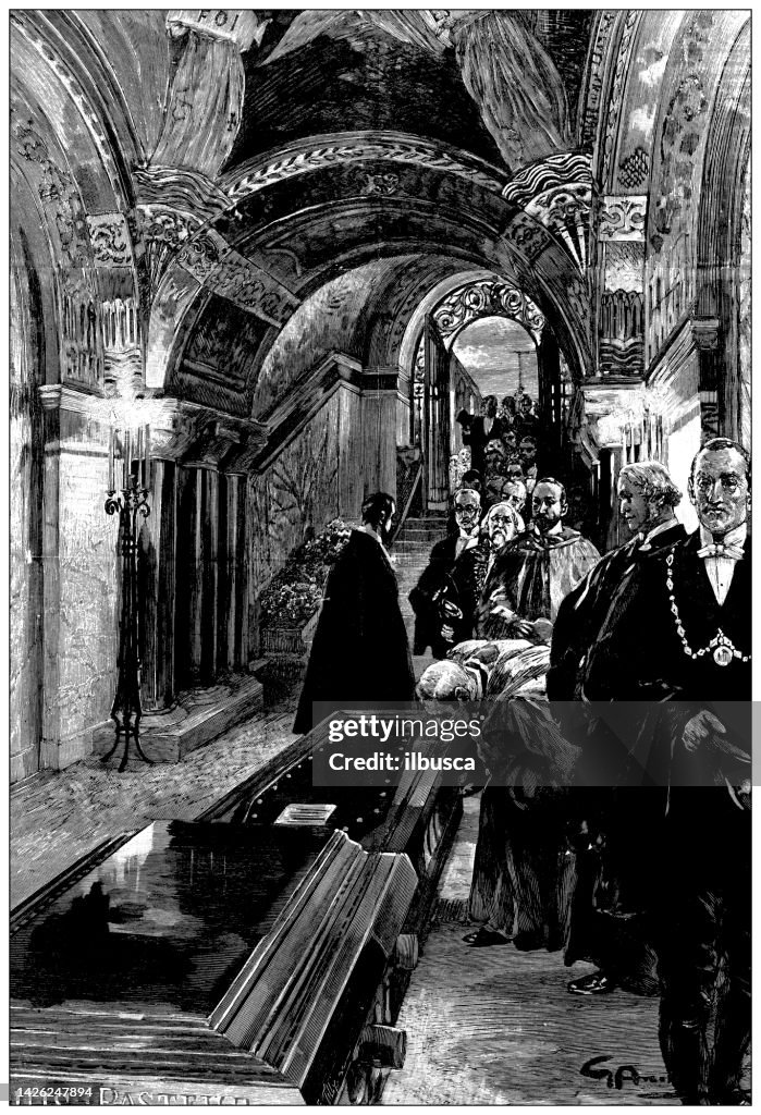 Antique illustration: Tomb of Louis Pasteur in the Institut Pasteur