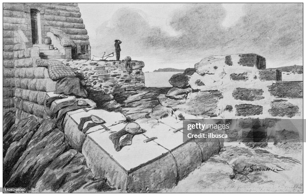 Ancient illustration: Island of Sein lighthouse