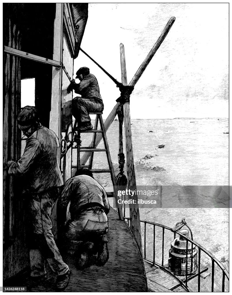 Ancient illustration: Island of Sein lighthouse