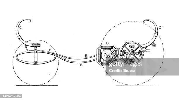 antique illustration: land vehicle detail - car engine close up stock illustrations
