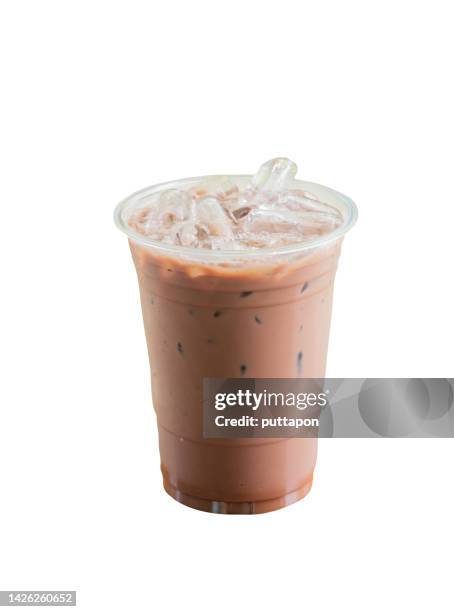 cold cocoa on white background with clipping path - chocolate smoothie bildbanksfoton och bilder