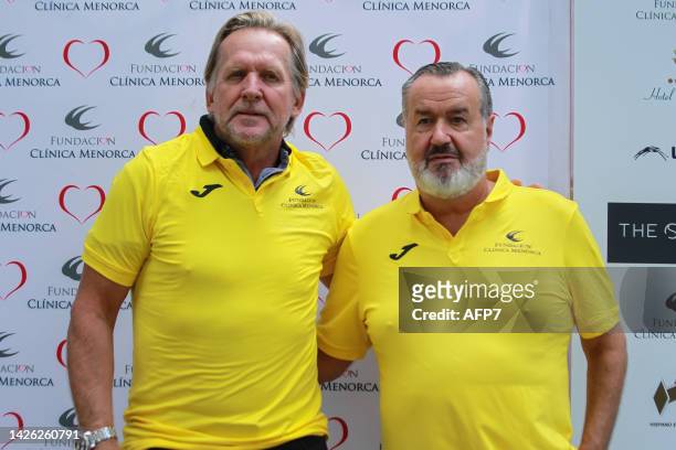 Bernd Schuster, football coach, and Angel Martin, president of the Menorca Clinic Foundation pose for photo during the charity golf tournament...