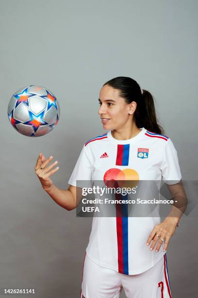 Amel Majri of Olympique Lyonnais poses for a photo during the Olympique Lyonnais UEFA Women's Champions League Portrait session on September 19, 2022...