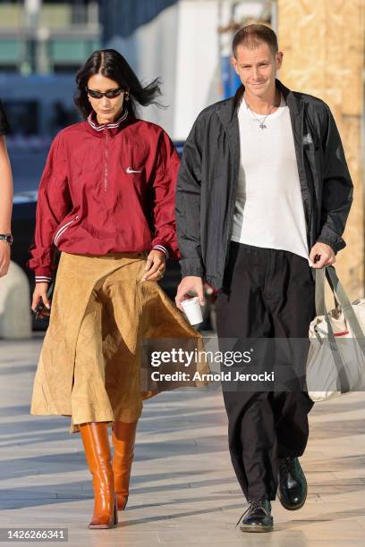 Bella Hadid and Marc Kalman are seen during Milan Fashion Week Womenswear Spring/Summer 2023 on September 22, 2022 in Milan, Italy.