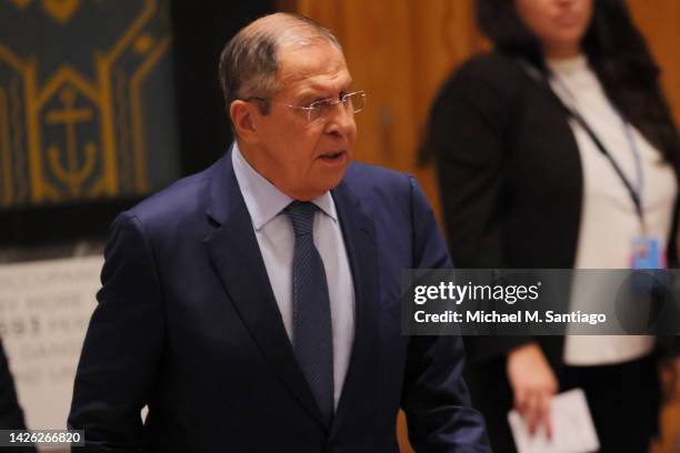 Russian Federation Minister for Foreign Affairs Sergey V. Lavrov arrives for the United Nations Security Council meeting at the United Nations...