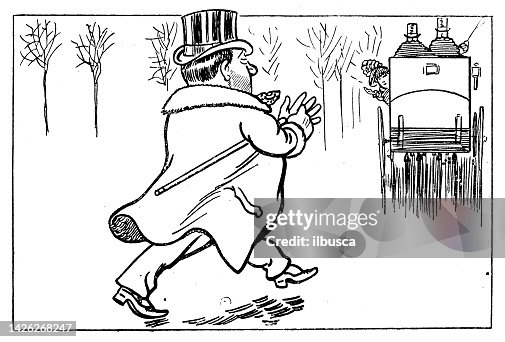 Comic Chasing Antique Illustration Comic Chasing Carriage High-Res Vector Graphic ...